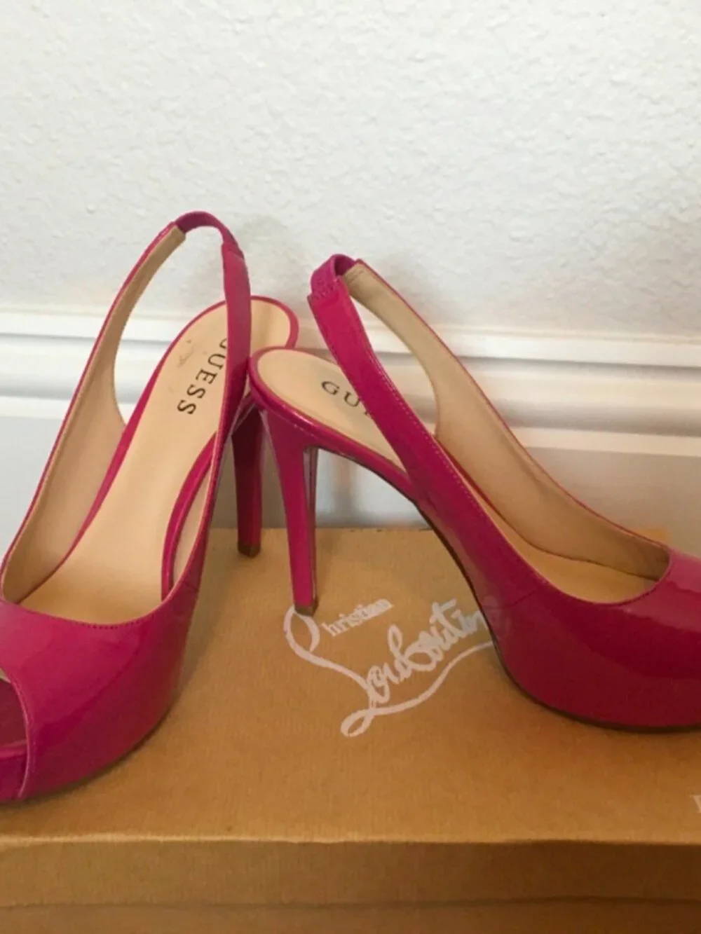 Guess Fuchsia Peep Toe Slingback Platform Pumps - Picture 5 of 5